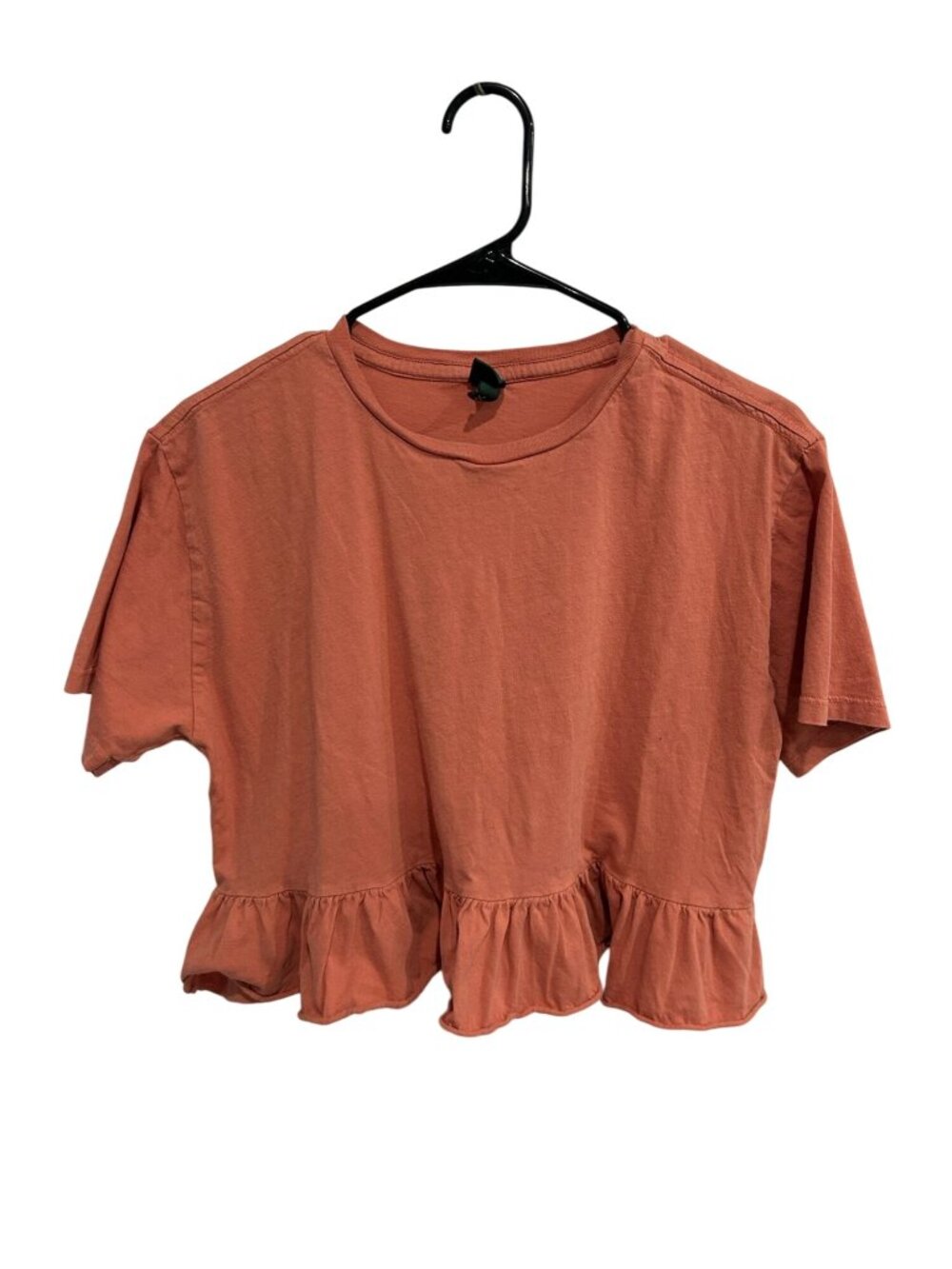 Wild Fable Small Rust Orange Ruffle Hem Cropped T-Shirt Boho Chic Soft Girl